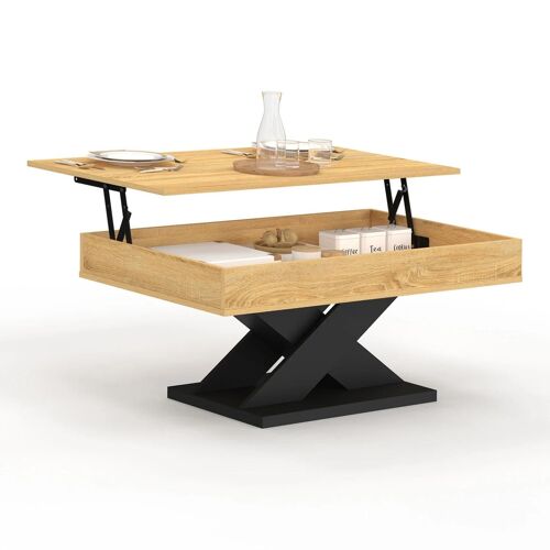 Table basse rectangulaire plateau relevable ALICIA bois et pied noir