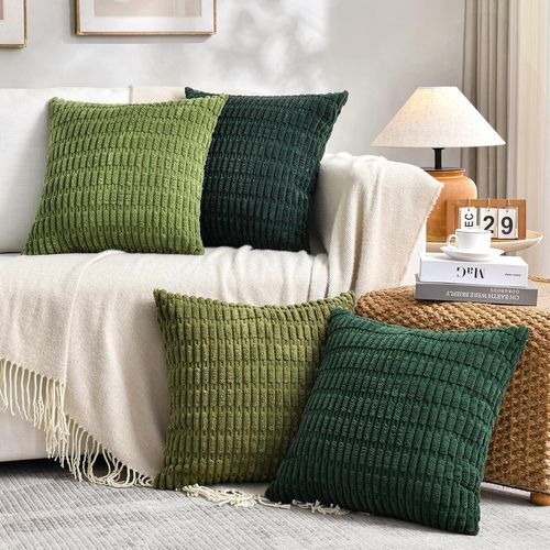 Tianyi-Lot De 4 Boho Housse De Coussin 50x50 Vert Dégradé Décoratif Housses De Coussin En Velours Côtelé, Douillet Taie D'oreiller Style Moderne Pour Canapé Chambre Lit Printemps Été