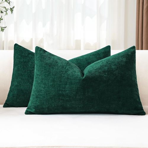 Tianyi-Lot De 2 Housses De Coussins 30x50 Cm Chenille Douce Vert Foncé Housse De Coussin Décorative Taie D'oreiller Lombaire Solide Pour Canapé Salon Lit Décoration D'intérieur (Vert Foncé)