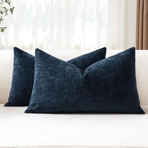 Tianyi-Lot De 2 Housses De Coussins 30x50 Cm Chenille Douce Bleu Marine Housse De Coussin Décorative Taie D'oreiller Lombaire Solide Pour Canapé Salon Lit Décoration D'intérieur (Bleu Marine)
