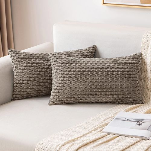 Cauc-Housse De Coussin Décorative En Velours Côtelé Coussins Canape Carré Super Doux Taie Oreiller Moderne Maison Pour Salon Chambre Fauteuil De Bureau 40x60 Cm Lot De 2 Marron