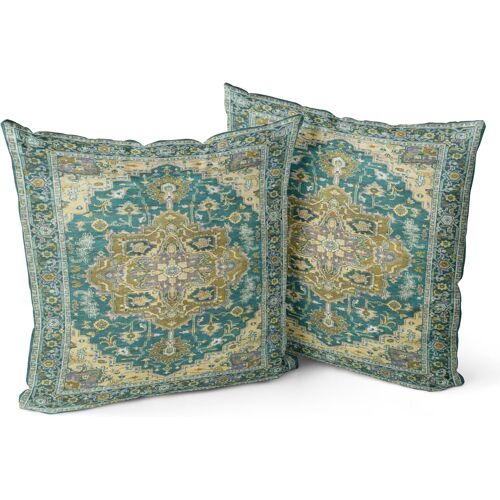Kalanka-Lot De 2 Housses De Coussin Boho Darkgreen Antique Et Vintage Housse De Coussin Douce Pour Canapé De Jardin, Canapé, Lit - Taies D'oreiller Décoratives 20x20 Pouces
