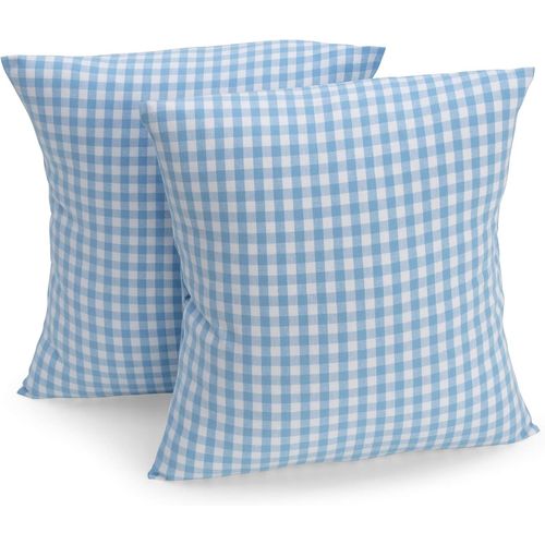 Tianyi-Lot De 2 Housses De Coussin, 50 X 50 Cm, Couleur Au Choix, À Carreaux Bleu Clair/Blanc, Housse De Coussin, Coussin De Canapé, Coussin Décoratif, 100 % Coton, Décoration Pour N'importe Quelle