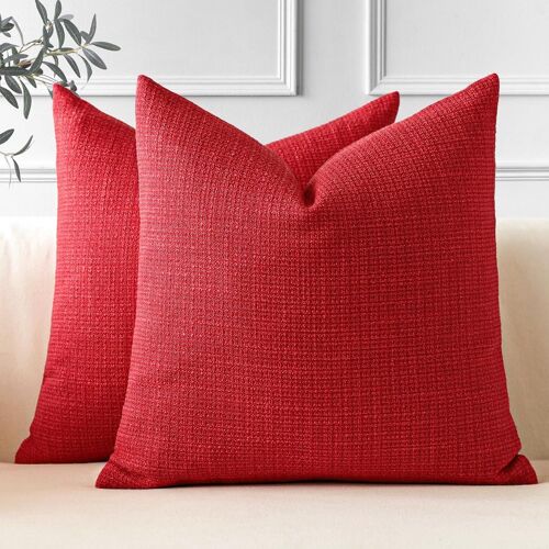 Cauc-Housses De Coussins En Lin Décoratif Canapé Taie D'oreiller De Couleur Unie Doux Decoration Pour Maison Salon Chambre Canapé Décoration 45x45cm Lot De 2 (Noël Rouge)