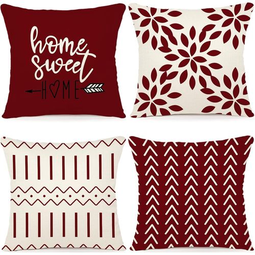 Cauc-Lot De 4 Housse Coussin Décoratif Canapé Taie D'oreiller Decoration Canapé Housses De Coussin En Lin D'extérieur Housse De Coussin Décoration Pour Chambre, Canapé, Chaise, Lit,Jardin 40x40cm