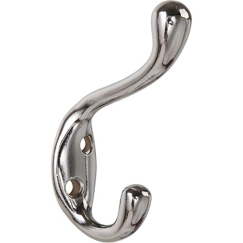 TIANYI-6 PCS Double Prong Robe Hook, Dual Coat Hooks Antique Wall Mounted Hooks Robe Vintage Hooks Hangers Heavy Duty with 12 Pieces Screws for Coats Hat Clothes Hanger Towel Keys (Satin Chrome)
