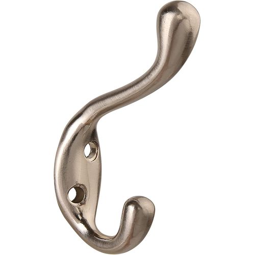 TIANYI-6 PCS Double Prong Robe Hook, Dual Coat Hooks Antique Wall Mounted Hooks Robe Vintage Hooks Hangers Heavy Duty with 12 Pieces Screws for Coats Hat Clothes Hanger Towel Keys (Satin Nickel)