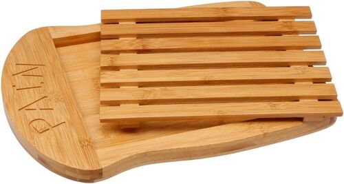 1 X Planche À Pain En 100% Bois De Bambou, Planche À Découper Avec Compartiment Ramasse Miette, Durable Et Résistante (35 X 26 Cm)
