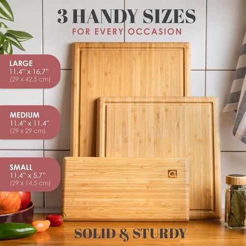 Planche A Decouper Bois Chorus En Bambou Avec Rainure Pour Le Jus (Lot De 3) - Planches À Découper Professionnelle De Luxe En Bois Biologique Pour La Cuisine (Straight Chic Bamboo)