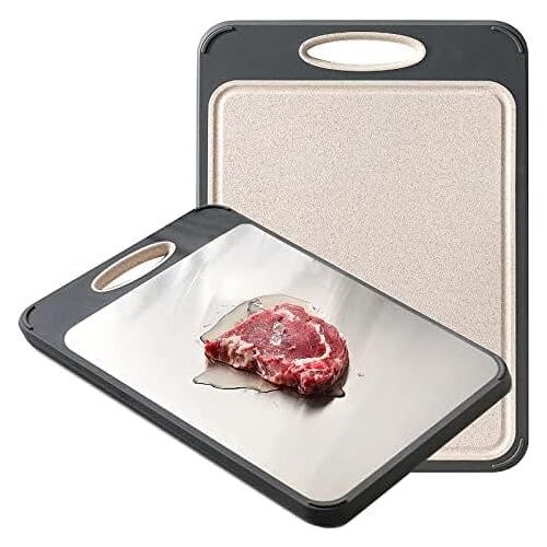 Planche À Découper De Cuisine, Planche À Découper Double Face En Acier Inoxydable Pour Hacher Viande/Légumes, Acier Inoxydable/Paille De Blé Pp, Cadeaux De Cuisine, Facile À Nettoyer, Grand