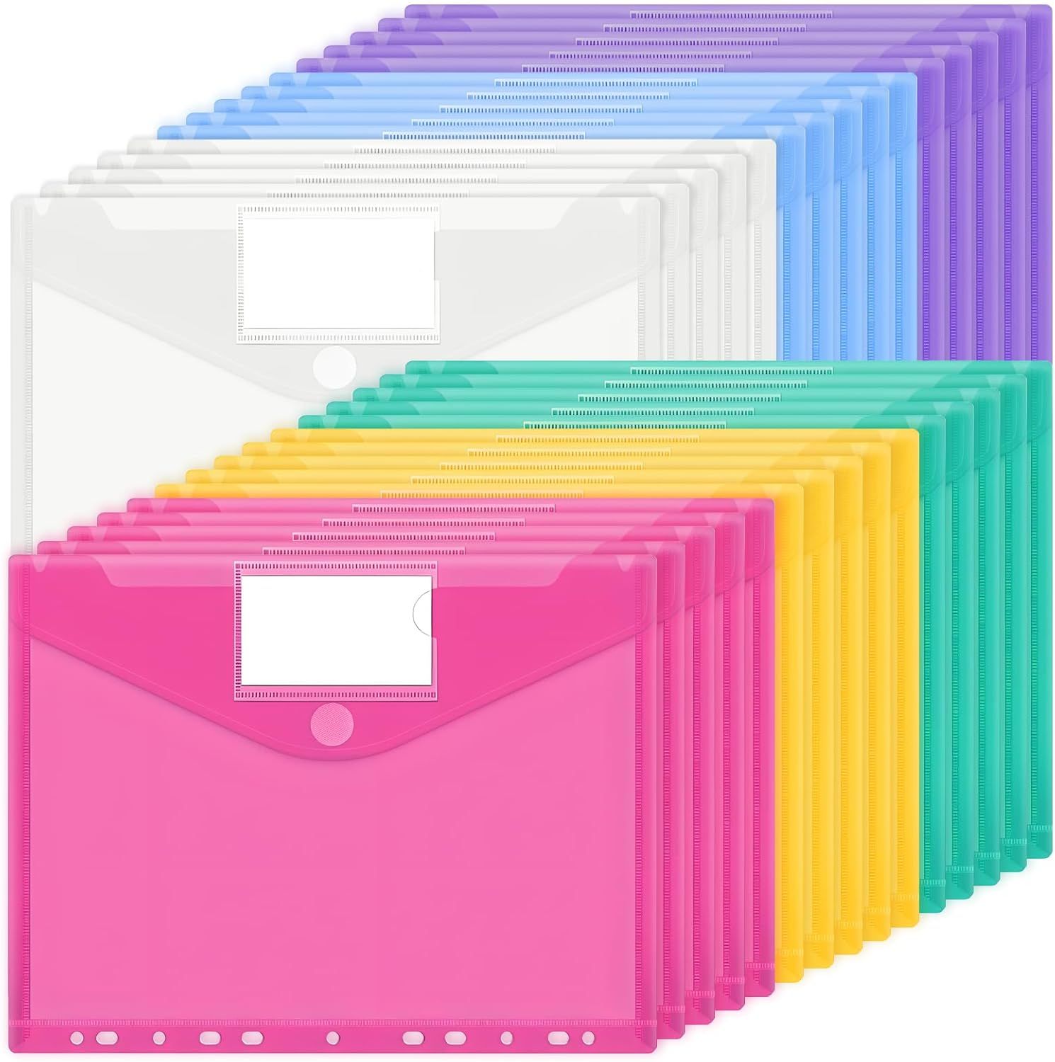 JIANTA 160 Pochettes Classeur Pochette Transparente A4, Chemise Plastique Avec Étiquettes Pour Organiser Des Documents 2 Pochettes A4 Avec Elastique Couverture, Coloris Bleu Gris