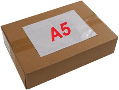JEXNOVASHOP-100 Pochette A5 porte-document adhésive transparente Pochette d'Expédition autocollante pour petit colis 225 x 165 mm (A4 plié en 2) Pochette collante neutre pour insertion de document d'