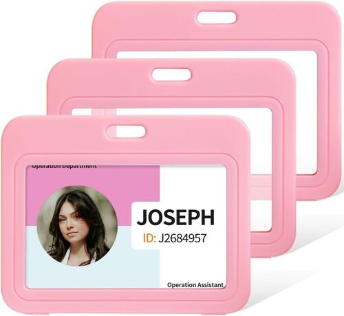 Porte Badge Avec Fêtres Double Face Étui Horizontal En Plastique Dur Pochette De Protection De Carte Noire Pour Cartes D'école D'étudiant De Bureau De Crédit Et D'identité, 3 Paquets