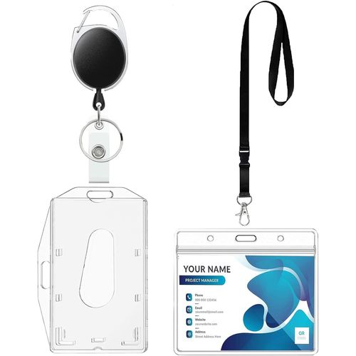 1/2 PCS Porte Badge Cordon Tour de Cou avec Porte-cartes, Porte Carte Tour de Cou Transparent et Etanche, Porte Clés Carte de Travail, Carte D'étudiant, Lanière de Bureau