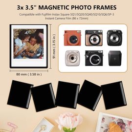 Lot de 15 Cadres Photo Magnétiques pour Pellicule Instax Square, 3 x 3,5"" Cadre Photo pour Réfrigérateur Compatible avec Fujifilm Instax Square SQ1/SQ20/SQ40/SQ10/SQ6/SP-3 ¿ Noir