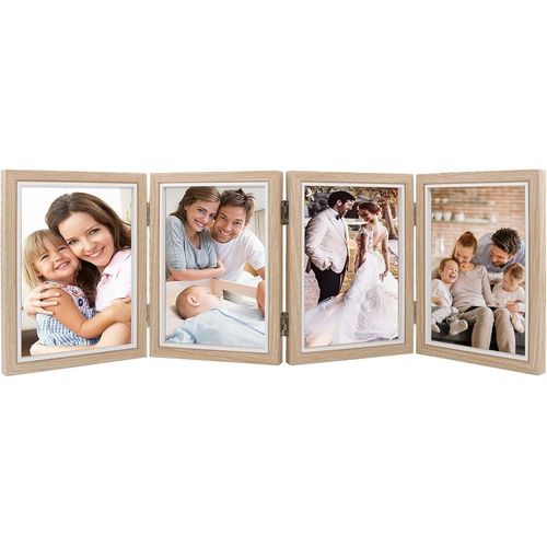 TIANYI-Cadre Photo Multiple 4 Photos Cadre Photo en Bois Pliant à Charnière Pour Famille Amis Cadres Photo DIY 12.5x17.5cm Adapté à la Décoration Murale de Bureau de Photos¿Nature¿