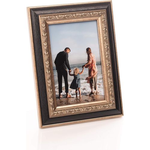 TIANYI-Cadre Photo en Bois Style Baroque pour Photos 10x15 cm - Cadre Noir en Verre pour De Beaux Souvenirs | Cadre Photo Autoportant pour Affichage Mural & de Table, Format Vertical & Horizontal
