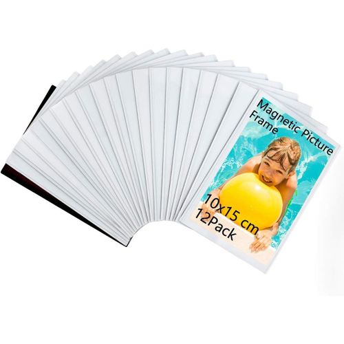 Cadres Photos Magnétiques pour Réfrigérateur Convient aux Photos de 10 x 15 cm, Magnets Photo Cadre pour Le Frigo Casier Armoire de Bureau (Paquet de 12)