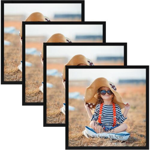 Cadre Photo Noir 13x18 cm Lot de 4 avec Passe-Partout, 15x20 cm sans Passe-Partout, Cadre Photo Mural et à Poser pour Chambre, Bureau, Salon et Gallerie