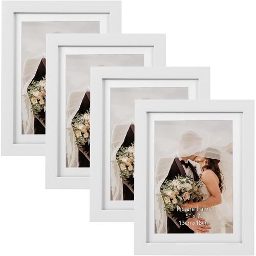 Cadre Photo Noir 13x18 cm Lot de 4 avec Passe-Partout, 15x20 cm sans Passe-Partout, Cadre Photo Mural et à Poser pour Chambre, Bureau, Salon et Gallerie