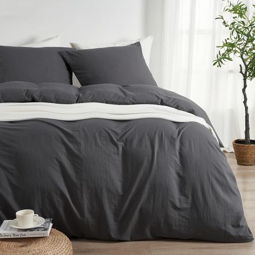 Housse De Couette 240 X 260 Cm Ultra Douce Microfibre Polyester Avec Finition Lavage Oeko-Tex Gris Set Literie