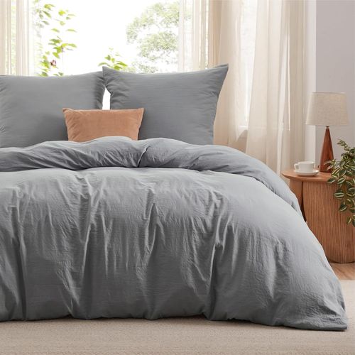 Tianyi-Housse De Couette 240 X 220 Cm Gris Avec 2 Taies D'oreiller 80 X 80 Cm