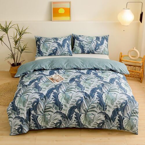 Sjzg-Tt Global 20 Couleurs Sets De Housse Couette 200x200 Cm Motif Feuilles Tropicales Botanique Double Taille 3 Pièces Réversible Parure De Lit + 2 Taies D'oreiller Housse De Couette Adulte 2 Person