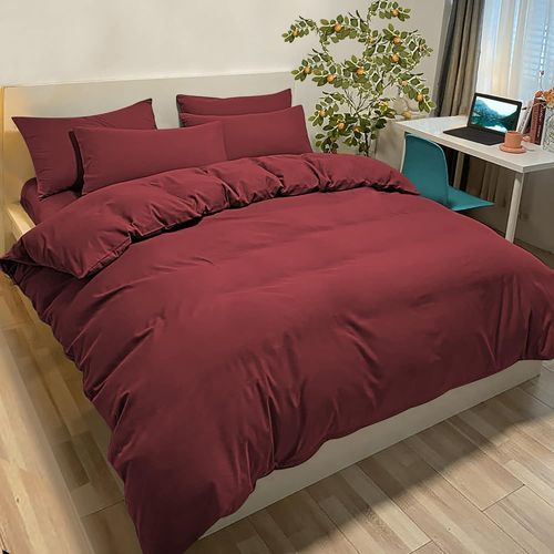 Housse De Couette 220x240 Cm Avec 2 Taies Oreiller 65x65 Cm - Bordeaux - Parure Lit 2 Personnes Microfibre