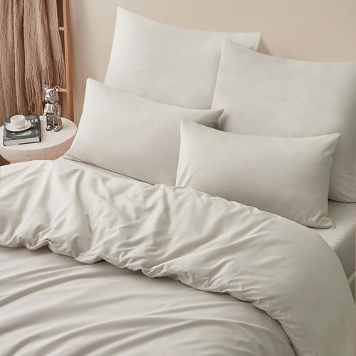 Tzf-Parure De Lit, 3 Pièces, Beige, Housse De Couette 220 X 240 Cm Et Taies D'oreiller 80 X 80 Cm, En Microfibre, Avec Fermeture Éclair, Douce Et Infroissable