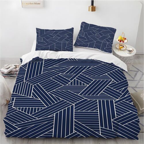 Sjzg-Housse De Couette 160x200 Grille Bleue Ensemble De Literie Microfibre Avec Fermeture Éclair Housse Couette Parure De Lit Doux Imprimé Avec 2 Taie D'oreiller 65x65 Cm