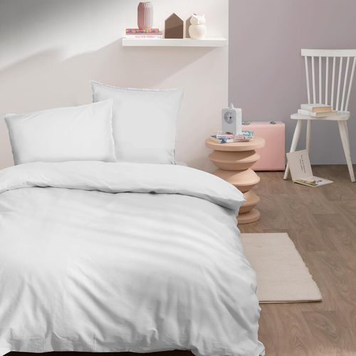 Kalanka-Housse De Couette 140x200 Cm Unie Coton Lavé | 100% Coton Lavé | Oeko-Tex | Blanc