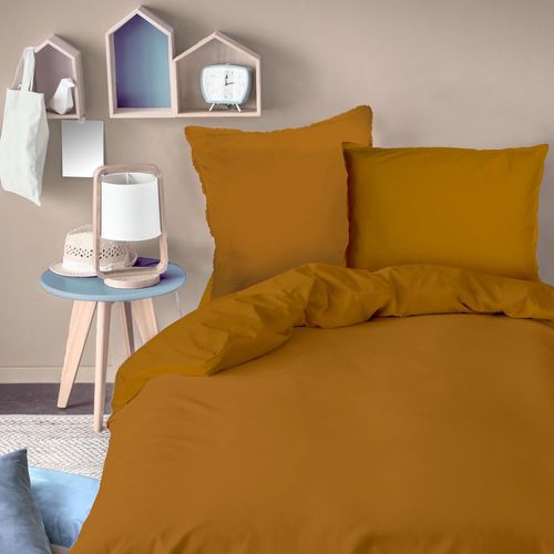 Tianyi-Housse De Couette 140x200 Cm Unie Coton Lavé | 100% Coton Lavé | Oeko-Tex | Caramel