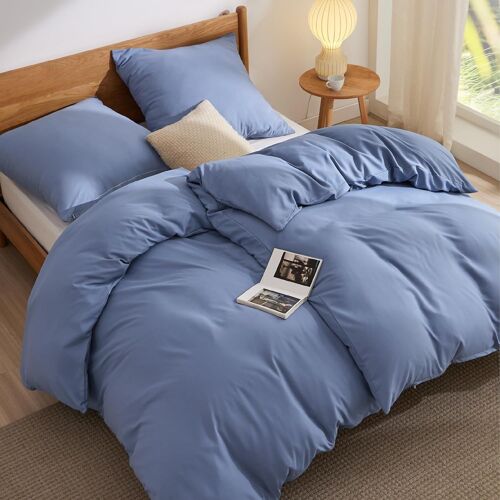 Sjzg-Parure De Lit 4 Pièces 135 X 200 Cm - Bleu Ardoise - 2 Housses De Couette 135 X 200 Cm Et 2 Taies D'oreiller 80 X 80 Cm - Certifié Öko-Tex - En Microfibre De Polyester - Avec Fermeture Éclair