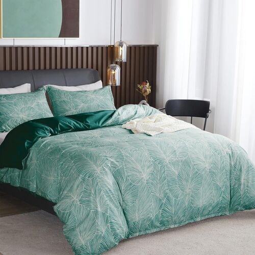 Sjzg-Parure De Lit Verte De Motif Feuilles Tropicales, 1 X Housse De Couette 240x260 Cm 2 Personnes Et 2 X Taies D'oreiller 65x65 Cm, Sets De Linge Très Doux Literie Avec Fermeture Eclair