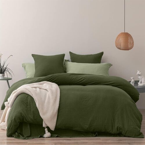 Sjzg-Housse De Couette 200x200cm Vert Couleur Unie Modern Toucher Coton Parure De Lit Adulte 2 Personnes Plus Doux Et Plus Confortable Linge De Lit 1 Taie D'oreiller 65x65cm Avec Fermeture Eclair