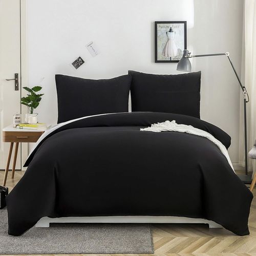 Tianyi-Housse De Couette Réversible 220x240 / 65x65x2 Cm Noir + Gris Parure De Lit Bicolore Pour 2 Personnes Fermeture Éclair Sets De Housse Couette