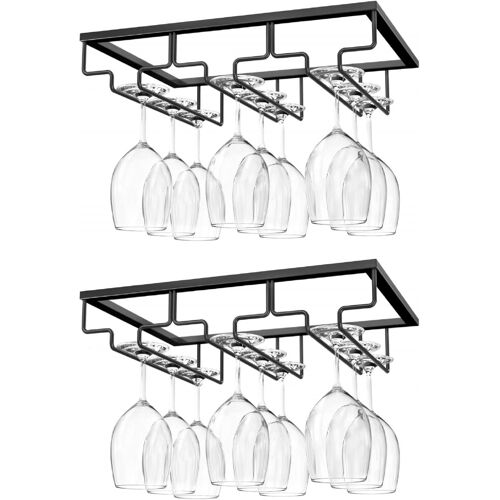 Tianyi-Porte-Verres À Pied Suspendu, [2 Pcs] Porte-Verre À Vin Suspendu Support De Verre À Vin Avec 3 Rails Pour Dessous D'étagère, Armoire De Verre, Tenture En Chrome, Barre De Cuisine - Noir