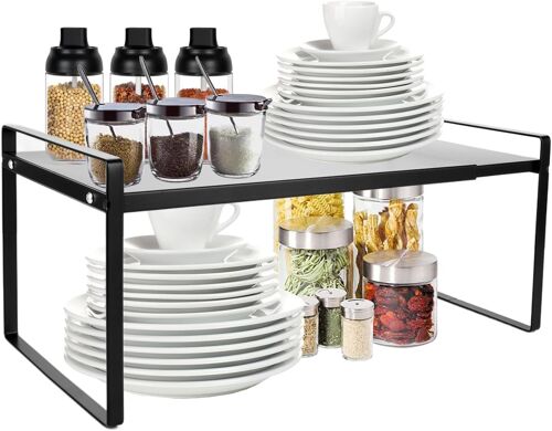 Tianyi-Etagere Rangement Cuisine, 36 X 18 X 21 Cm Étagère À Épices Extensible, Organiseur Placard Cuisine En Métal Pour Comptoirs, Placard De Cuisine, Salle De Bain (Noir, 36-60cm)