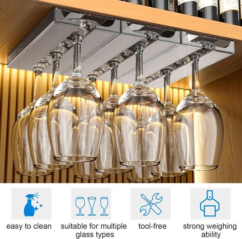 Tianyi-4 Pièces Porte Verre À Vin Suspendu, Support De Verre À Vin Sous Armoire Sans Perçage Porte-Verres À Pied Suspendu Auto-Adhésif Accroche-Verres Pour Étagère Pour Bar Cuisine Restaurant (Gris)