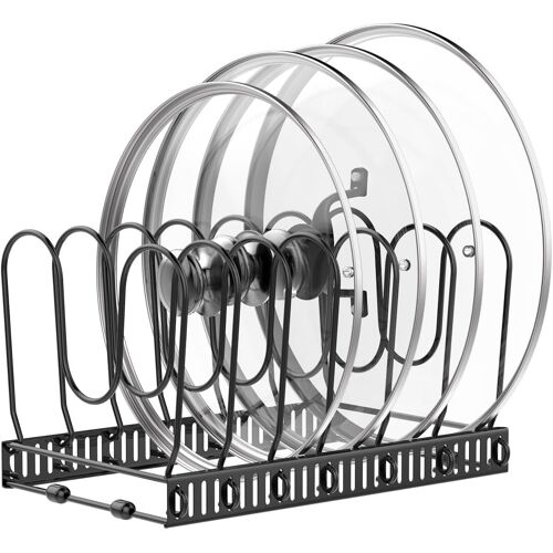 Rangement Poele Et Casserole Pour Tiroir Cuisine, Range Couvercle Avec 7 Compartiments Réglables, Porte Casseroles Rangement Couvercle Casserole Pour Cuisine, Noir[CHU10501033]