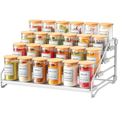 Tianyi-Étagère À Épices, Gris Argenté Étagère De Rangement De Cuisine, Rangement Epices Cuisine Pour Comptoir, Organisateur De Placard, Démanteler Porte-Épices En Métal, Largeur 34cm