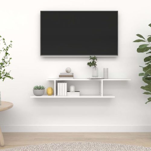 Vidaxl Étagère Tv Murale Blanc 125x18x23 Cm Bois D'ingénierie