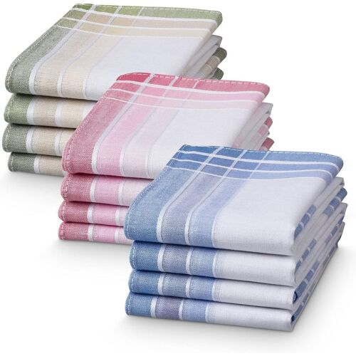 KALANKA-12x Mouchoir en tissu ¿ Lot de 12 mouchoirs 28,5 x 28,5 cm réutilisables en coton ¿ Lavables en machine et compatibles avec sèche linge