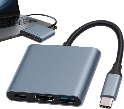 Adaptateur USB C vers HDM1 4K, 3en1 Adaptateur Multiport AV Numérique USB C avec HDM1,PD Charge,USB 3.0, Câble Type C hub Compatible avec Book Pro/Air, Galaxy, Surface etc.