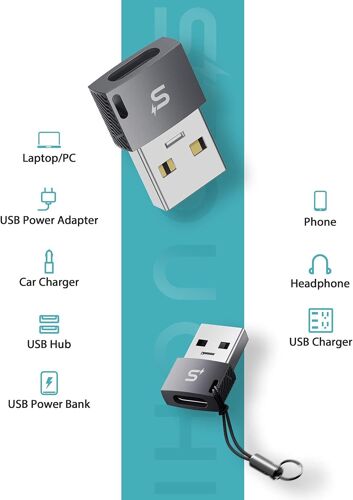 Adaptateur USB C vers USB(1Pack),USB 2.0 Type C Femelle vers A Mâle,Chargeur Rapide et Adaptateur OTG de Synchronisation de Données pour Phone12Pro Max,Samsung Galaxy S20/S21,Chargeurs Muraux