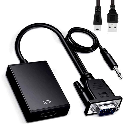 KALANKA-Adaptateur VGA vers HDMI avec Audio (Source de Sortie PC VGA vers TV/Moniteur avec écran d'entrée HDMI) pour Moniteur, Adaptateur VGA HDMI 1080p alimenté par USB