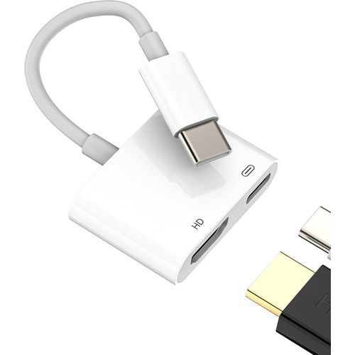 KALANKA-Adaptateur USB C Vers HDMI(2en1)Type C Charge Câble Pour Apple Iphone 16 15 Pro Max 4K Displayport Adapter MacBook Pour IPad Dongle écran TV Onnecteur Compatible Avec Samsung Téléphone Prise