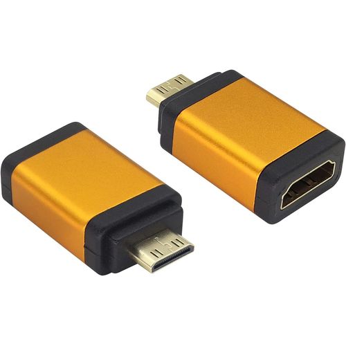 KALANKA-HDMI vers Mini HDMI Adaptateur,Boîtier en Aluminium Connecteur de câble Mini HDMI Mâle vers HDMI Femelle,Compatible 4K 60HZ,Caméscope,Reflex Numérique,Tablette,Carte Vidéo(2Pack/Orange)