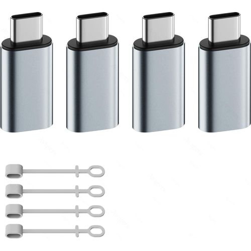 KALANKA-Adaptateur Lightening vers USB C, (4 Pièces), Adaptateur Lightening USB C pour iPhone 16/15 Pro Max, Plus, iPad, MacBook Pro/Air, Galaxy S24/S23, Pas pour Audio/OTG, avec Boucle Anti-Lost, Gr