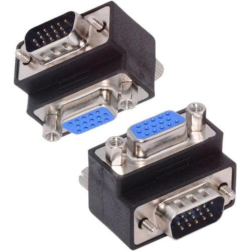 KALANKA-Lot de 2 adaptateurs d'extension VGA RGB HDB 15 Broches mâle vers Femelle coudés vers Le Haut et vers Le Bas pour écrans